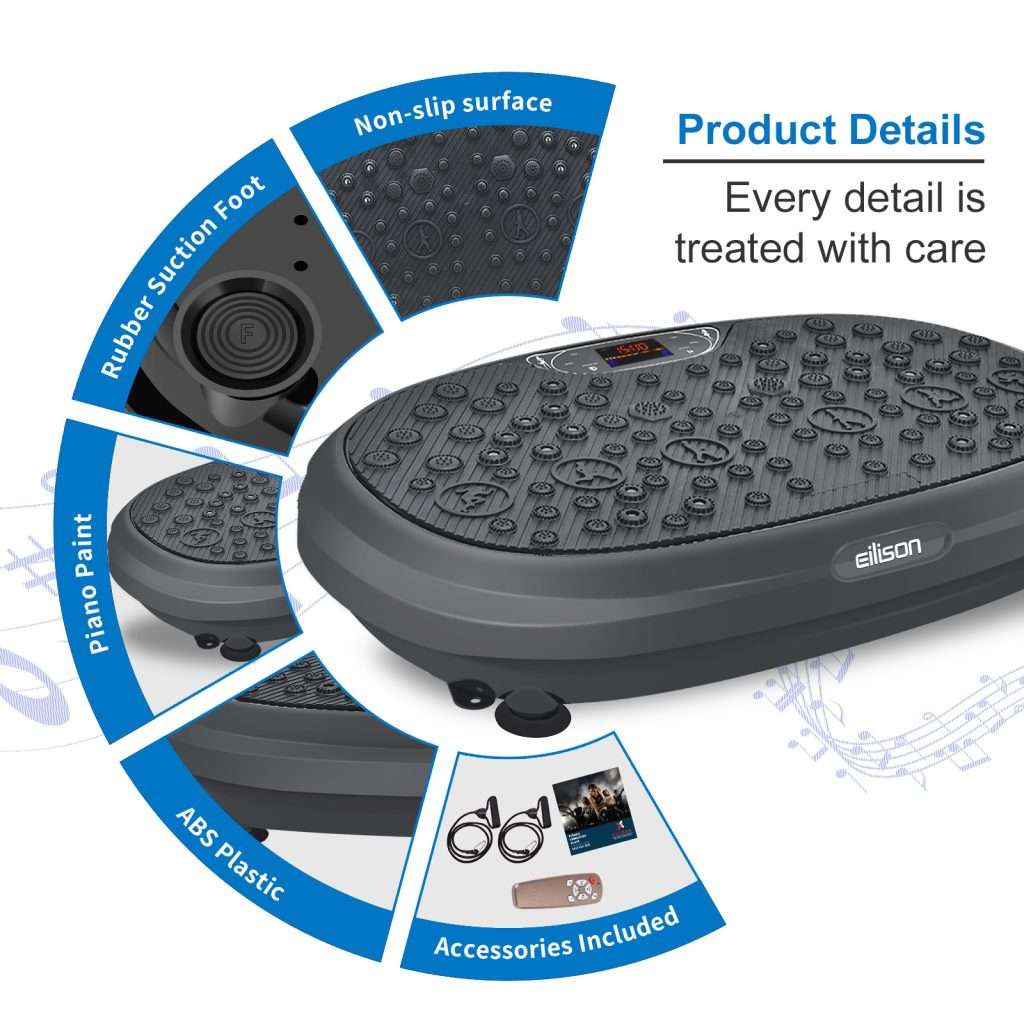 EILISON Bolt Vibration Plate Machine d'exercice à domicile avec bandes de boucle pour entraînement à domicile, capacité de 136 kg, argent